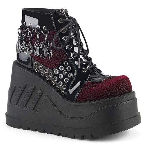 Black / Burgundy Demonia Stomp-18 Velvet Women's Ankle Boots | 17COKQ