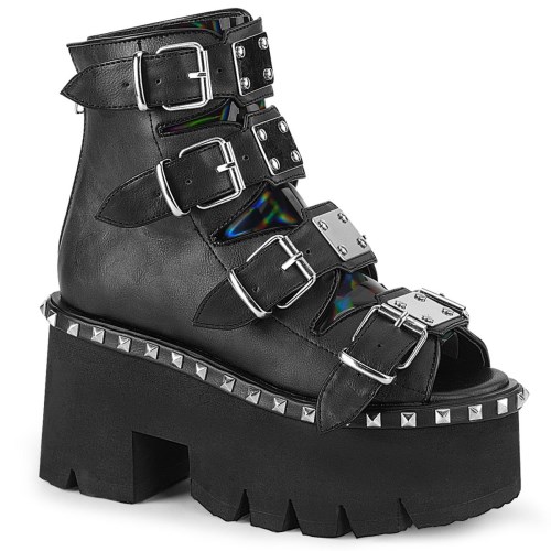 Black Demonia Ashes-70 Vegan Leather & Hologram Women's Ankle Boots | 51HKPD