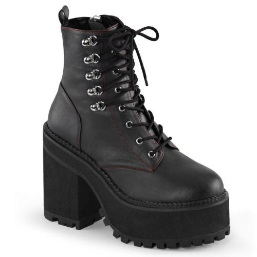 Black Demonia Assault-100 Vegan Leather Women's Ankle Boots | 67MOIZ