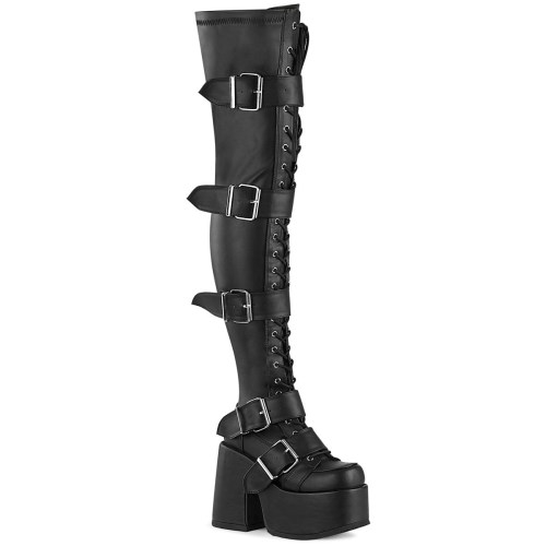 Black Demonia Camel-305 Stretch Vegan Leather Women's Knee-high Boots | 62QDWJ