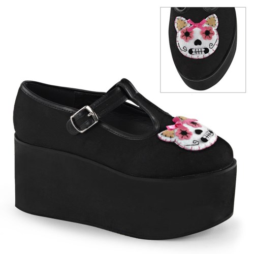 Black Demonia Click-04-1 Canvas Women's Platform Shoes | 83ZAUG