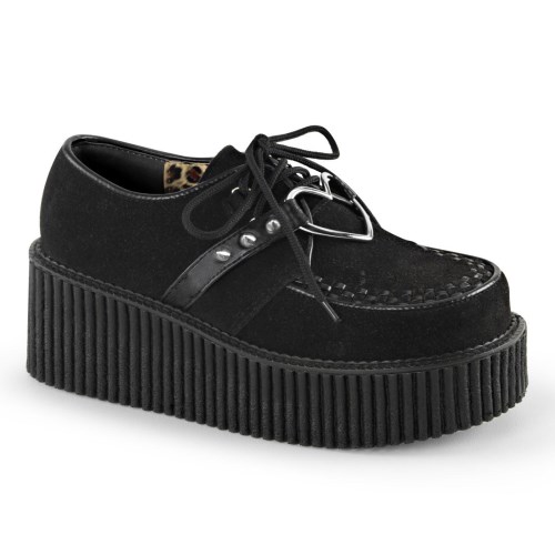 Black Demonia Creeper-206 Vegan Suede-Vegan Leather Women's Creepers Shoes | 52CYFL