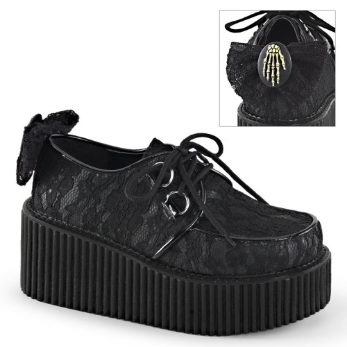 Black Demonia Creeper-212 Vegan Leather-Lace Women's Creepers Shoes | 19HBNE