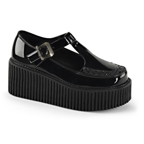 Black Demonia Creeper-214 Patent Women's Creepers Shoes | 13SABQ