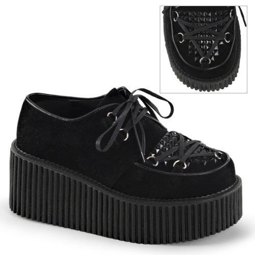 Black Demonia Creeper-216 Vegan Suede Women's Creepers Shoes | 02LGRI