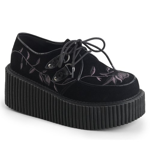 Black Demonia Creeper-219 Velvet Women's Creepers Shoes | 28ZRJH