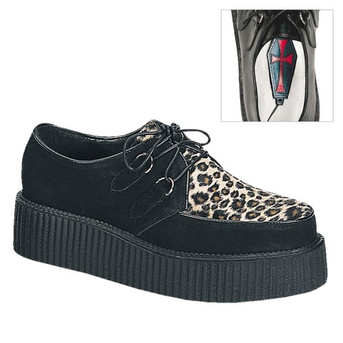 Black Demonia Creeper-400 Suede-Cheetah Fur Women's Creepers Shoes | 41VIDB