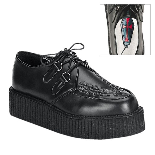 Black Demonia Creeper-402 Leather Men's Creepers Shoes | 36CHVR