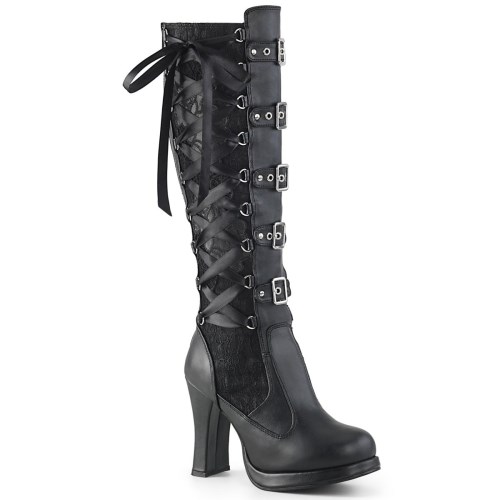 Black Demonia Crypto-106 Vegan Leather-Lace Women's Knee-high Boots | 57HMIA