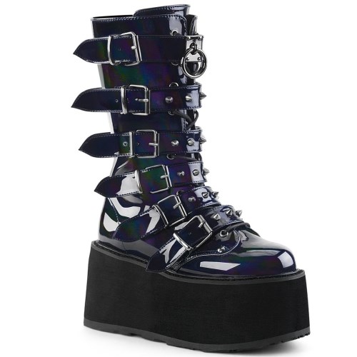 Black Demonia Damned-225 Hologram Vegan Leather Women's Knee-high Boots | 52WOSD