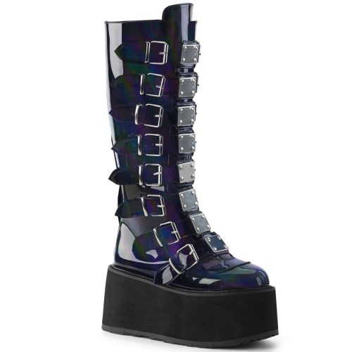 Black Demonia Damned-318 Hologram Vegan Leather Women's Knee-high Boots | 23YQWV