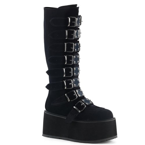 Black Demonia Damned-318 Velvet Women's Knee-high Boots | 75IENT