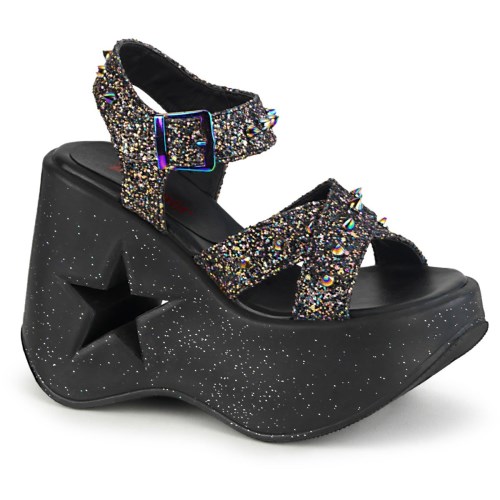 Black Demonia Dynamite-02 Glitter Women's Platform Sandals | 19AQOK