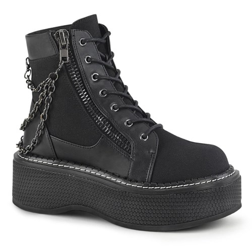 Black Demonia Emily-114 Canvas-Vegan Leather Women's Ankle Boots | 62YIVG