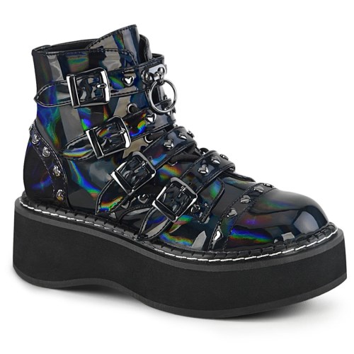 Black Demonia Emily-315 Hologram Vegan Leather Women's Ankle Boots | 84RFKD