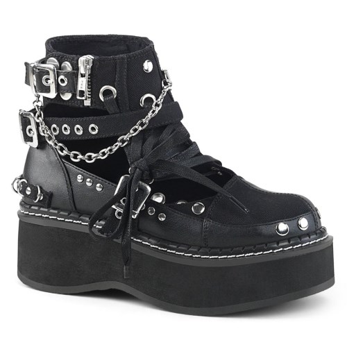 Black Demonia Emily-317 Canvas-Vegan Leather Women's Ankle Boots | 82PVJO