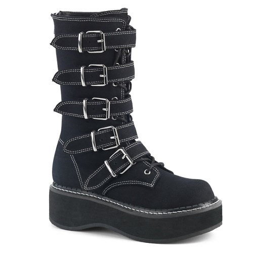 Black Demonia Emily-341 Canvas Women's Knee-high Boots | 89KTZA