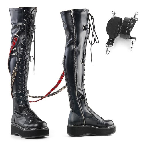 Black Demonia Emily-377 Str Vegan Leather Women's Over-the-knee Boots | 41NYDL