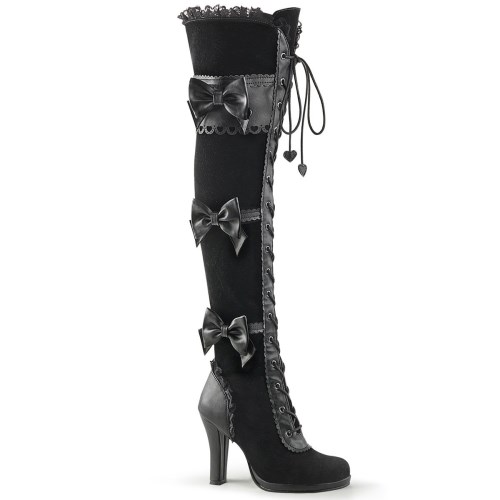 Black Demonia Glam-300 Vegan Leather-Velvet Women's Over-the-knee Boots | 48FSKN