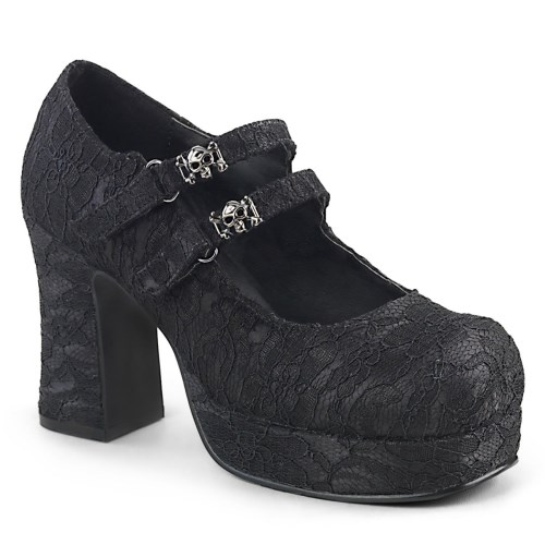 Black Demonia Gothika-09 Satin-Lace Women's Heels Shoes | 73XFDQ