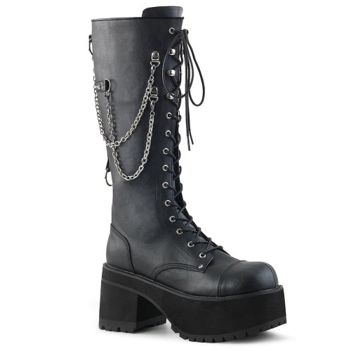 Black Demonia Ranger-303 Faux Leather Men's Knee-high Boots | 04UMOY