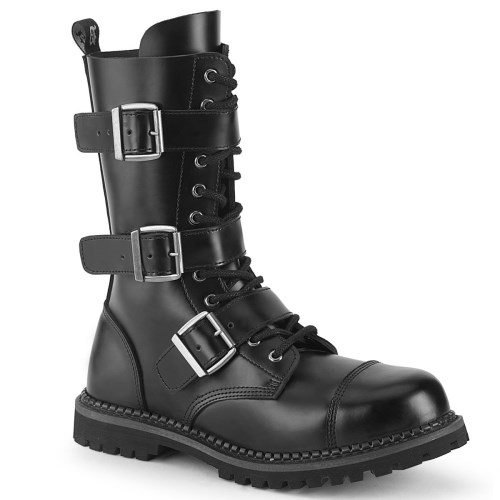 Black Demonia Riot-12BK Leather Women's Ankle Boots | 50GQVX