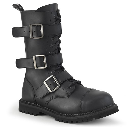 Black Demonia Riot-12BK Vegan Leather Men's Combat Boots | 93XHTW