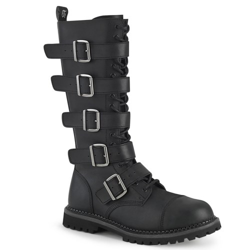 Black Demonia Riot-18BK Vegan Leather Men's Knee-high Boots | 64BNVM