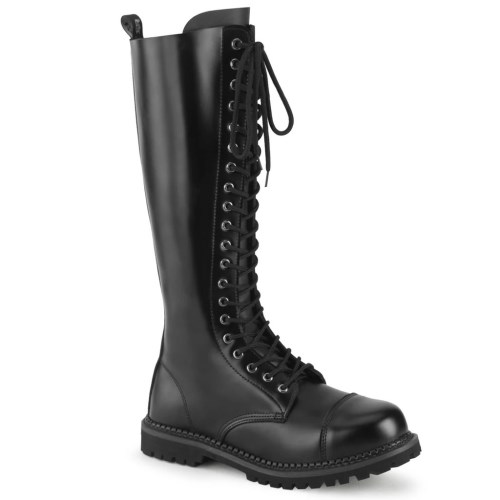 Black Demonia Riot-20 Leather Men's Combat Boots | 06OEDK