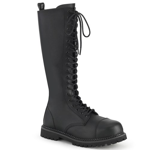 Black Demonia Riot-20 Vegan Leather Men's Combat Boots | 52XORE