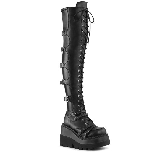 Black Demonia Shaker-350 Vegan Leather-Stretch Women's Over-the-knee Boots | 65ZIDF