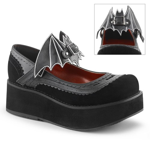 Black Demonia Sprite-09 Vegan Leather-Velvet Women's Mary Jane Shoes | 51BDHT