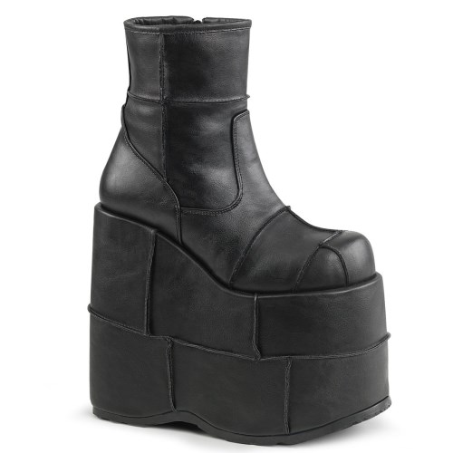 Black Demonia Stack-201 Vegan Leather Men's Ankle Boots | 62KMWI