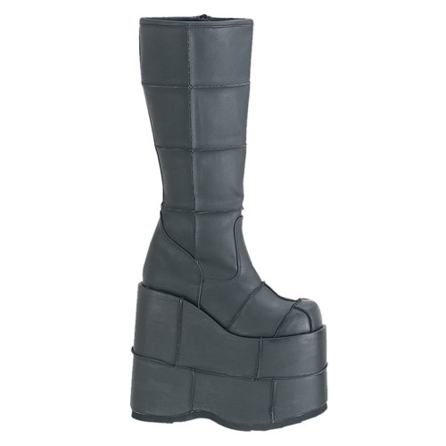 Black Demonia Stack-301 Vegan Leather Men's Knee-high Boots | 98EYVG