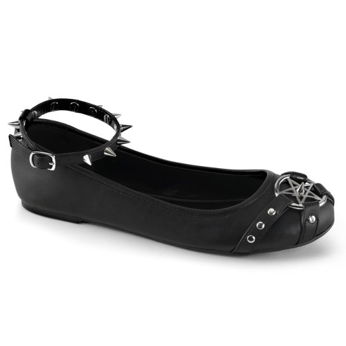 Black Demonia Star-23 Vegan Leather Women's Ballet Flats | 93FGNU