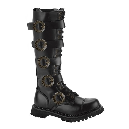 Black Demonia Steam-20 Leather Men's Combat Boots | 03IKBQ