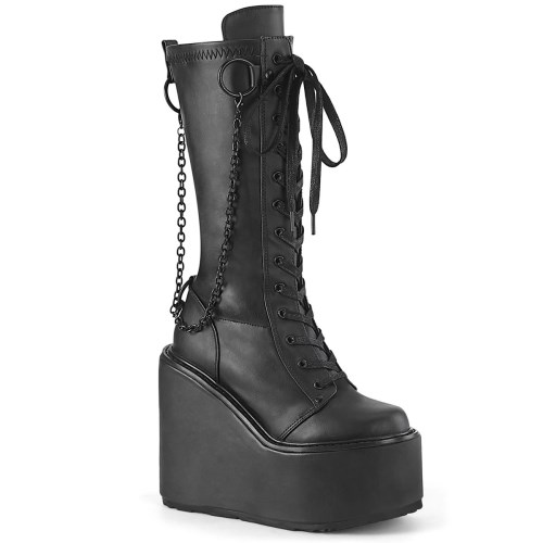 Black Demonia Swing-150 Stretch Vegan Leather Women's Ankle Boots | 01NDQF