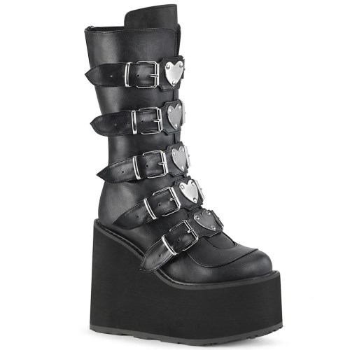 Black Demonia Swing-230 Vegan Leather Women's Knee-high Boots | 78HLUB