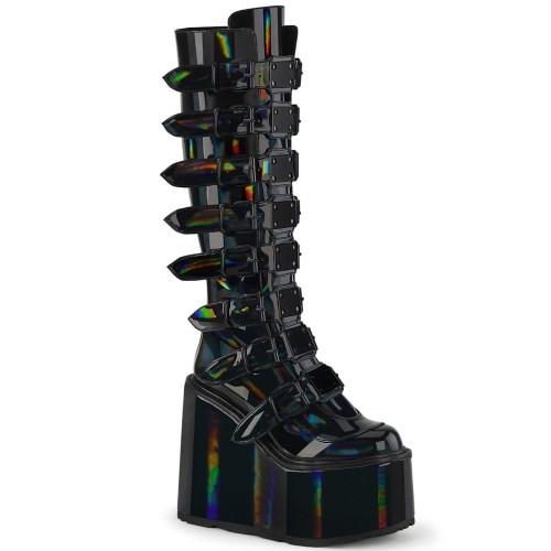 Black Demonia Swing-815 Holographic Patent Women's Knee-high Boots | 85JBSH