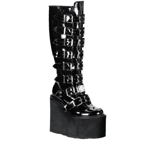 Black Demonia Swing-815 Patent Women's Knee-high Boots | 89JYDM