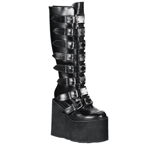 Black Demonia Swing-815 Vegan Leather Women's Knee-high Boots | 02QBXE