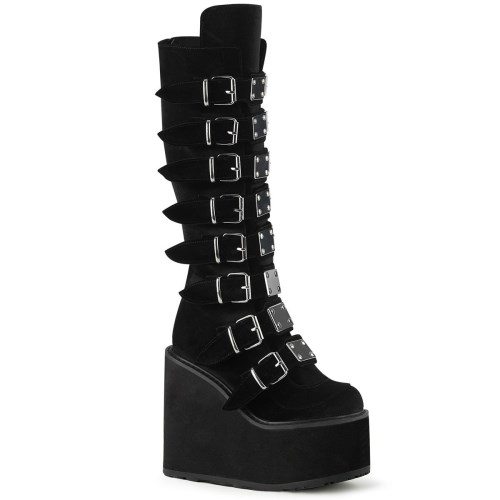 Black Demonia Swing-815 Velvet Women's Knee-high Boots | 35ZBNT