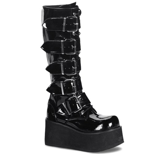 Black Demonia Trashville-518 Patent Men's Knee-high Boots | 94SRYD