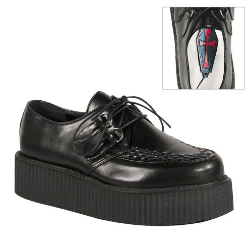 Black Demonia V-CREEPER-502 Vegan Leather Women's Creepers Shoes | 63PNVE