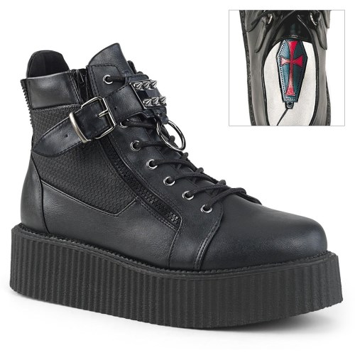 Black Demonia V-CREEPER-566 Vegan Leather Men's Creepers Shoes | 79HLCM