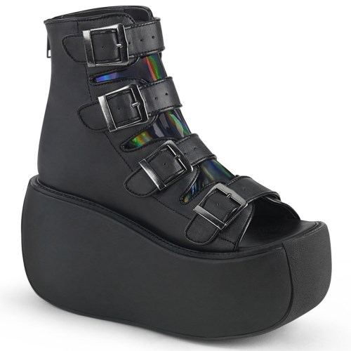 Black Demonia Violet-150 Vegan Leather-Hologram Women's Ankle Boots | 82QUNY