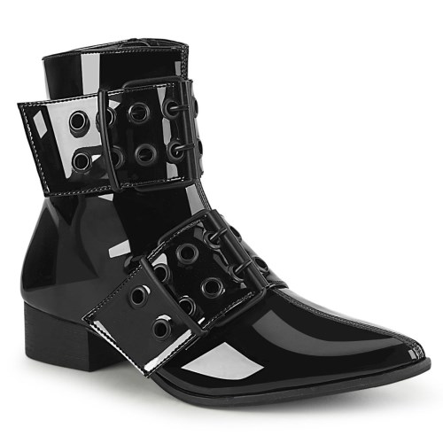 Black Demonia Warlock-55 Patent Men's Ankle Boots | 80AHMP