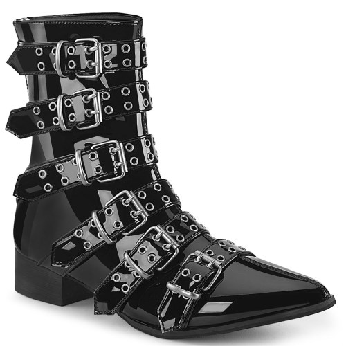 Black Demonia Warlock-70 Patent Men's Ankle Boots | 79YOLW