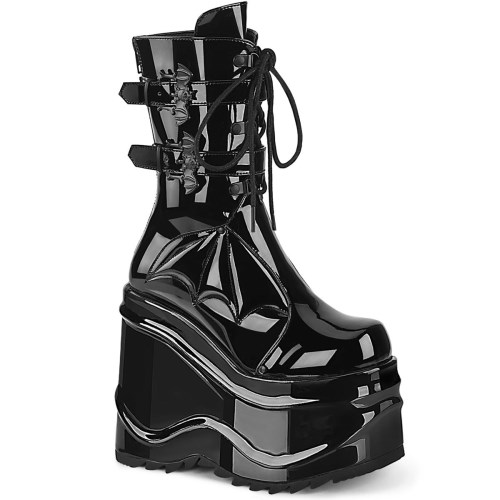 Black Demonia Wave-150 Patent Women's Ankle Boots | 63SBRA