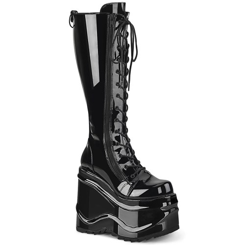 Black Demonia Wave-200 Patent Women's Knee-high Boots | 69IMFJ